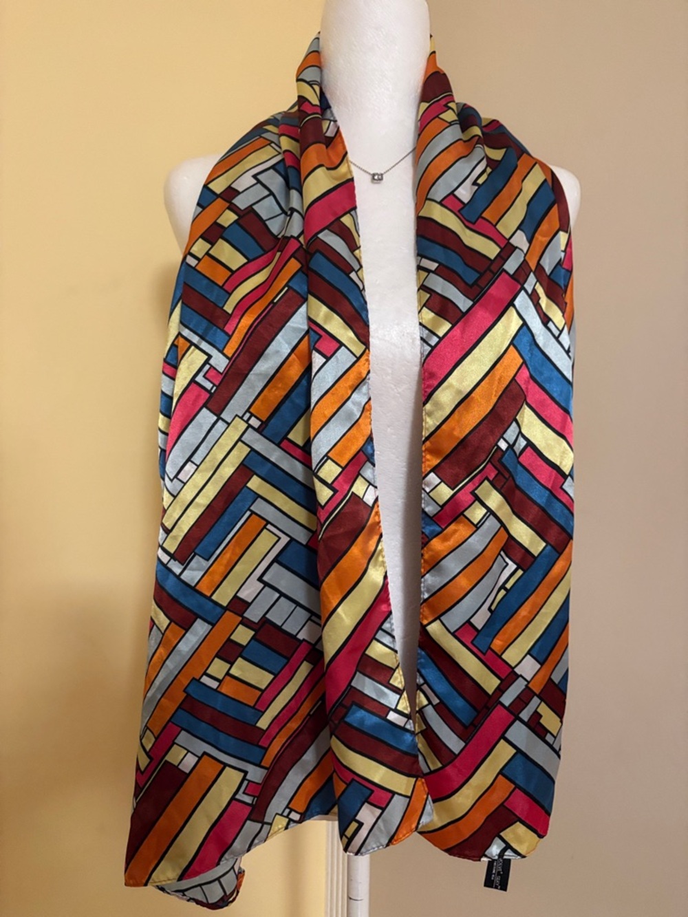 Evolve Silky Multicolor Geometric Satin Wrap Scarf - Women